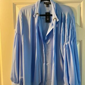 INC Baby Blue Blouse w/neck tie